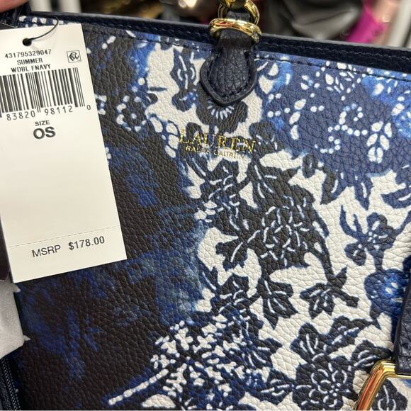 Ralph Lauren Floral Reversible Tote Purse Summer Navy Blue Floral + Wristlet NWT - Picture 8 of 8